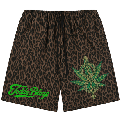 81C Leopard Print Striped Detail Shorts | Teddy Kush