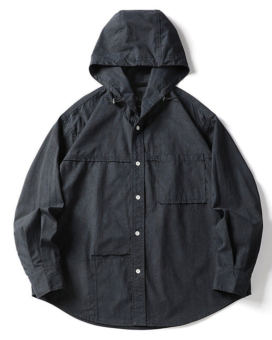 Hooded Long Sleeve Button Down Shirt