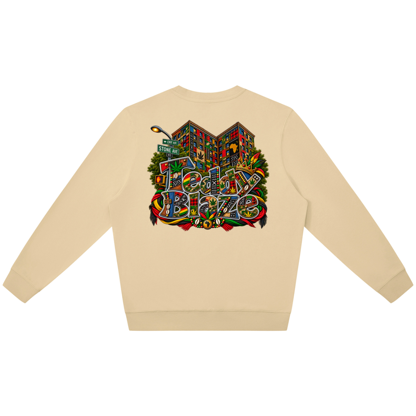 Shop the Teddy Blaze Boho ENY Oversized Jumper featuring Teddy Blaze Boho, relaxed unisex styling and signature East New York-inspired artwork.