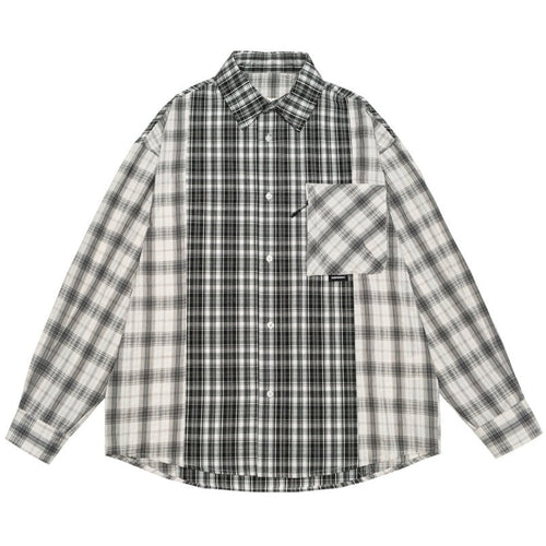 Shop the Iron + Ivy Colorblocked Panel Checkered Flannel Shirt by Teddy Blaze. Extended loose-fit cotton blend plaid shirt featuring vertical contrast placket paneling and a zip pocket.