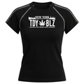 A black short-sleeve athletic t-shirt with a white graphic print on the chest reading 'NEW YORK TDY BLZ THE EMPORIUM STATE' with a cannabis leaf design, shown on a plain white background.