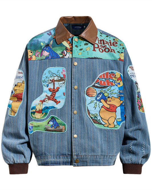 Winnie The Pooh Patchwork Denim Snap Button Jacket
