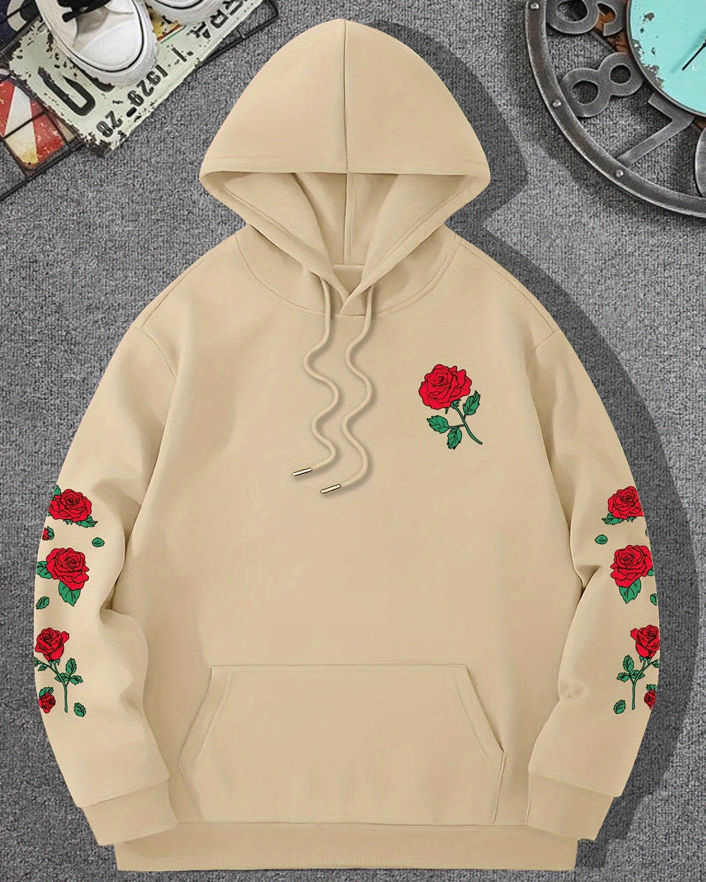 Shop the Rose Print Sleeve Pullover Hoodie by Teddy Blaze. Soft fleece pullover featuring red rose sleeve graphics from THE IVY MAN collection.