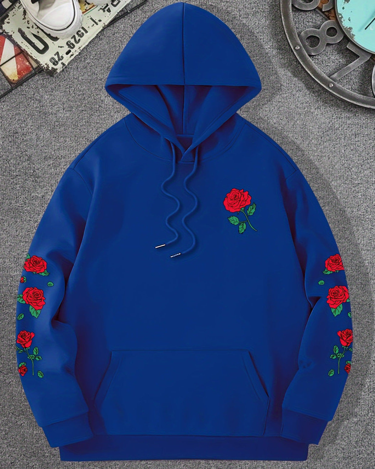 Shop the Rose Print Sleeve Pullover Hoodie by Teddy Blaze. Soft fleece pullover featuring red rose sleeve graphics from THE IVY MAN collection.