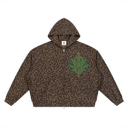 81C Leopard Print Waffle Knit Zip Hoodie | Teddy Kush