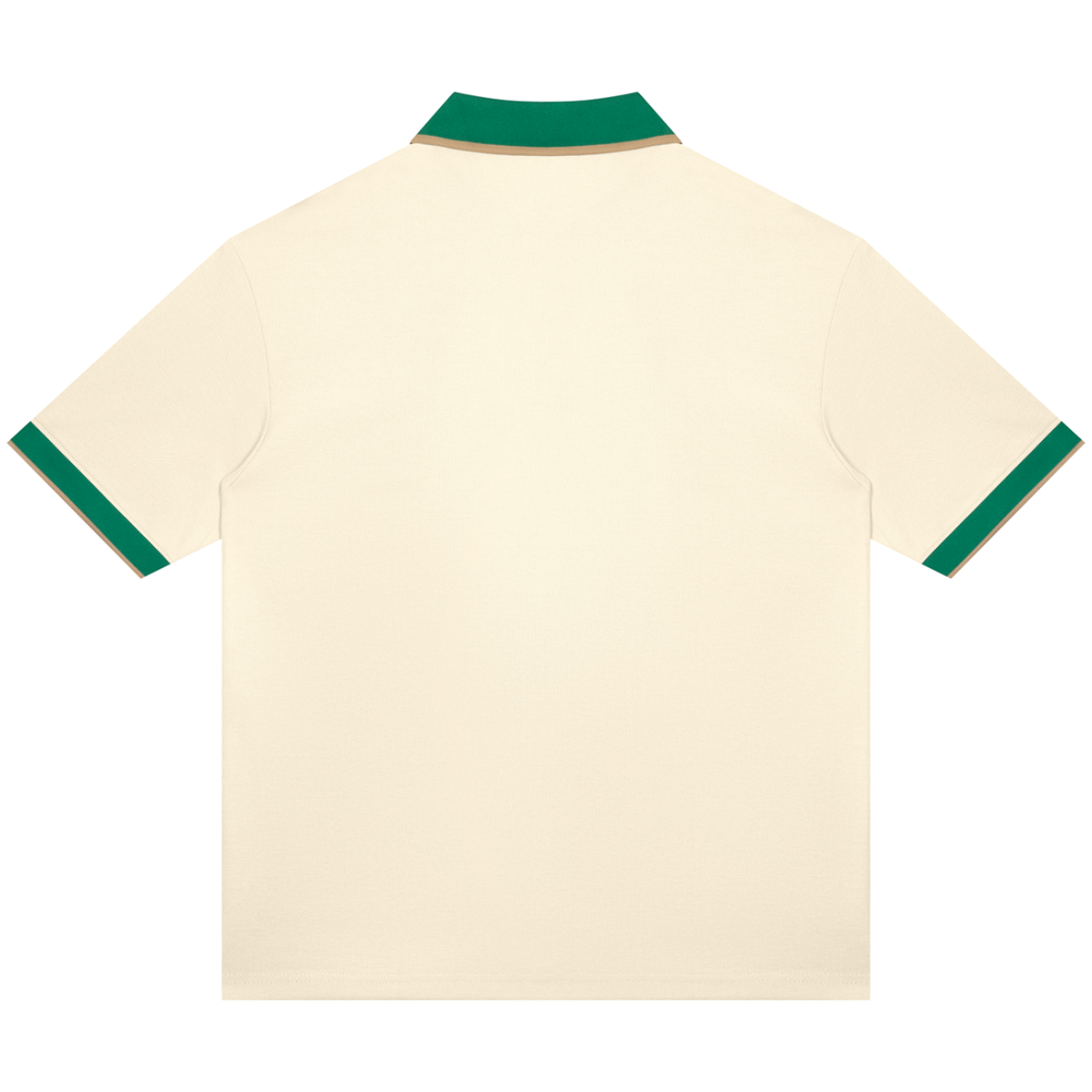 Shop the Signature On the Greens Slim Fit Golf Shirt by Teddy Blaze. 240 GSM cream piqué golf polo with forest green and gold trim from THE BLAZE MAN.