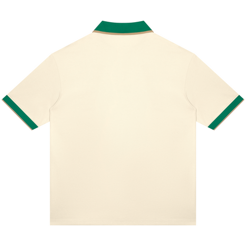 Shop the Signature On the Greens Slim Fit Golf Shirt by Teddy Blaze. 240 GSM cream piqué golf polo with forest green and gold trim from THE BLAZE MAN.