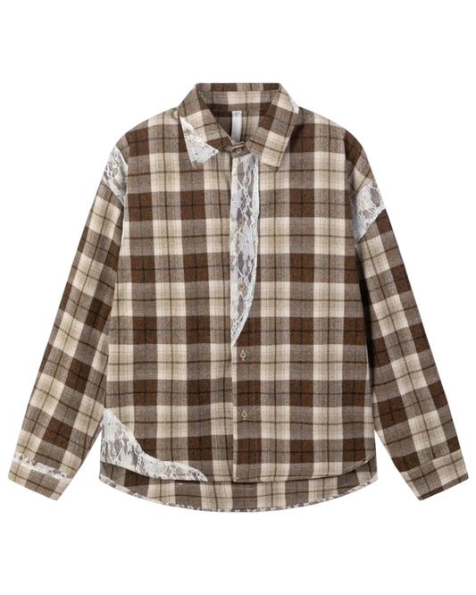 Lace Detail Long Sleeve Button Down Shirt