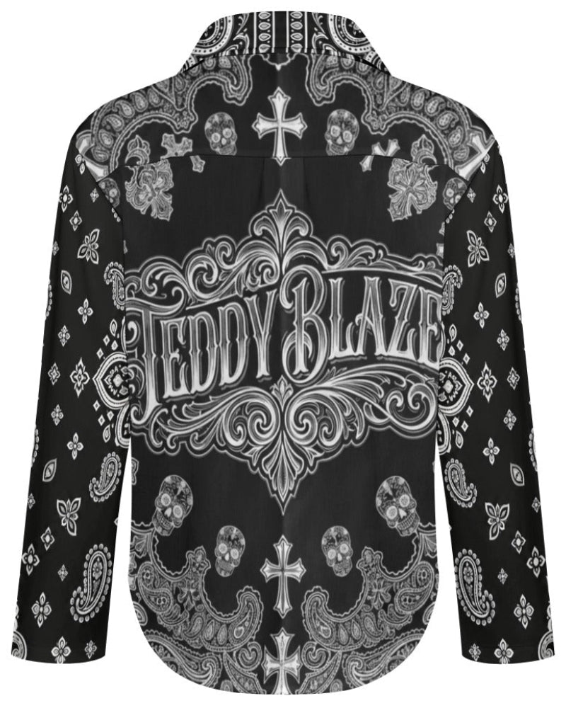 Teddy Blaze Women's Signature Bandana Long Sleeve Blouse | Women's Gothic Paisley Button-Down Shirt