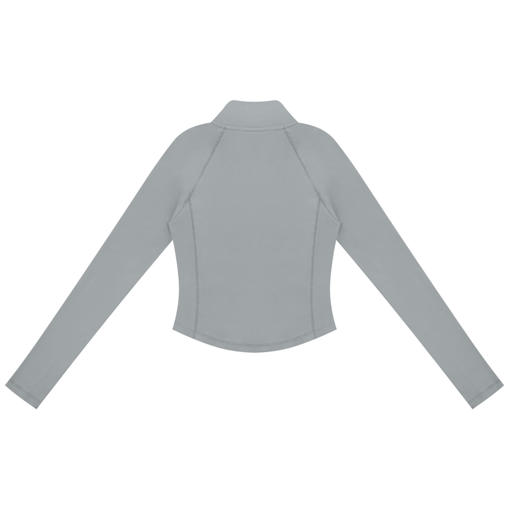 Shop the Iron + Ivy Quarter Zip Yoga Top by Teddy Blaze. High-stretch 210 gsm cotton-spandex bodycon performance top with stand collar and left chest gothic script.