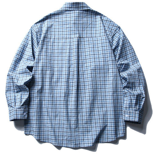 Shop the Iron + Ivy Retro Slate Blue Plaid Loose Shirt by Teddy Blaze. Men’s loose-fit cotton blend woven button-down in slate blue and navy retro check with a bias-cut chest pocket.