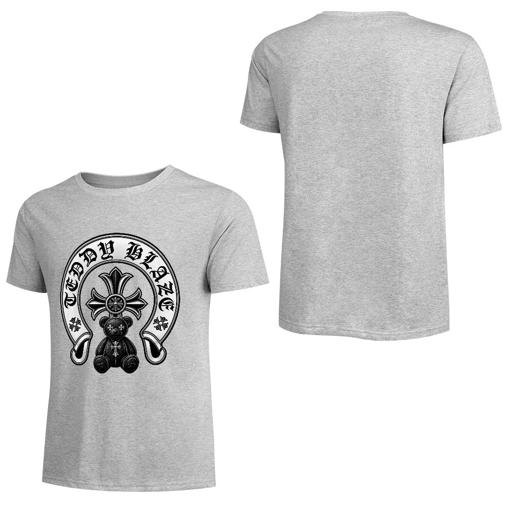Teddy Blaze Ursa Cruz Cotton Tee | Men's Heather Grey Gothic Graphic T-Shirt