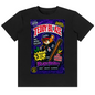 A black short-sleeve crewneck t-shirt featuring a large, colorful graphic print on the front. The graphic is styled like a vintage candy package, with 'TEDDY BLAZE' in bold red letters at the top, a cartoon teddy bear wearing a cap and holding a cigar, and 'BERRYBERRY' in purple at the bottom.