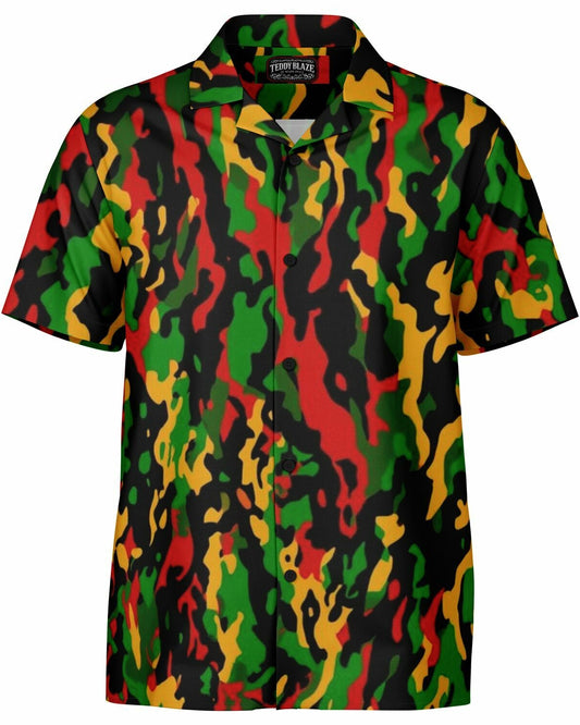 Rasta Camo Short Sleeve Button Down Shirt