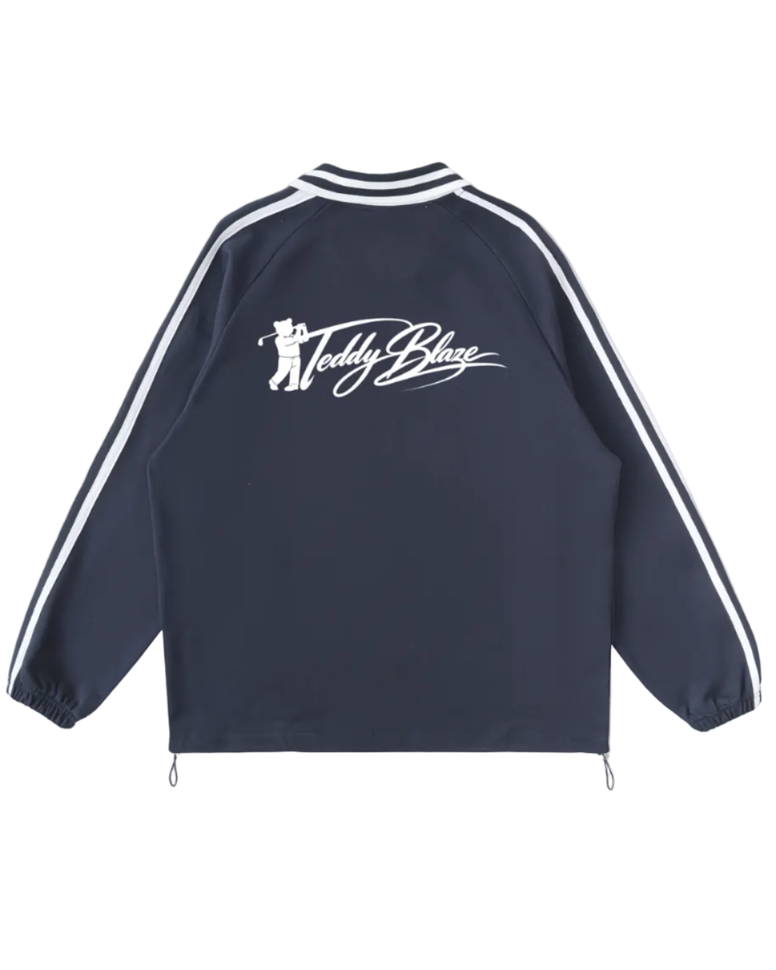 Shop the Iron + Ivy Boss Blaze Contrast Trim Long Cotton Polo by Teddy Blaze. Heavyweight 380 GSM navy cotton long-sleeve polo with Boss Bear chest graphic and golf bear back logo.