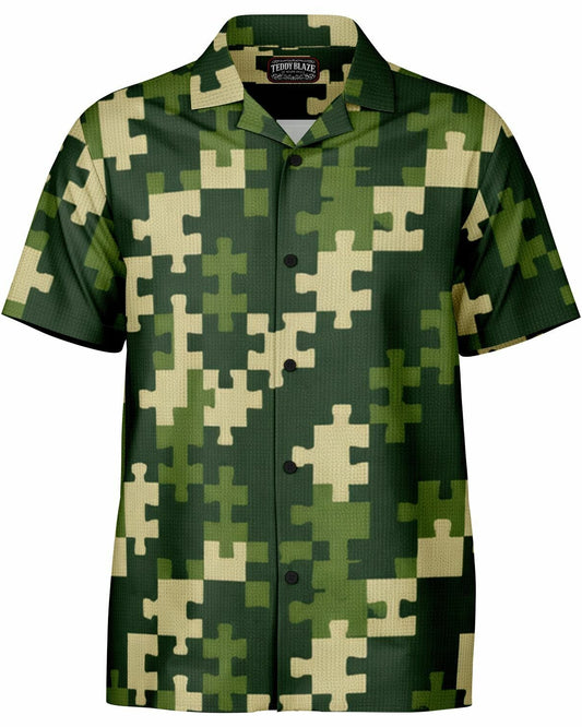 Puzzle Camo Short Sleeve Button Down Shirt (CAMO4)