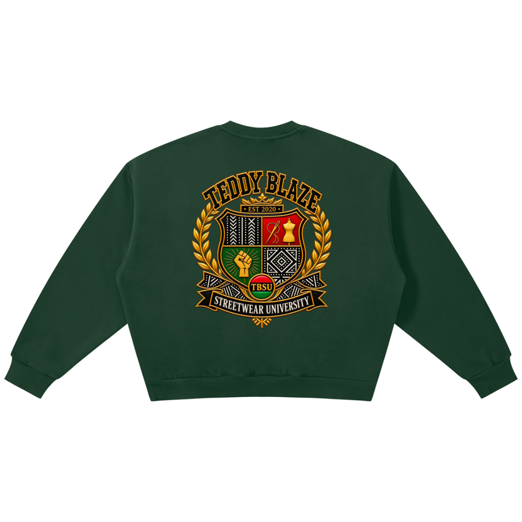 Shop the Teddy Blaze TBSU Heritage Graphic Boxy Cut Fleece Jumper. Oversized fleece crewneck featuring signature bear mascot artwork and a back university crest.