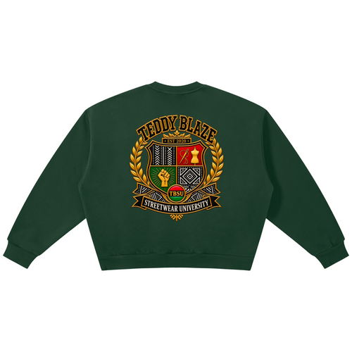 Shop the Teddy Blaze TBSU Heritage Graphic Boxy Cut Fleece Jumper. Oversized fleece crewneck featuring signature bear mascot artwork and a back university crest.