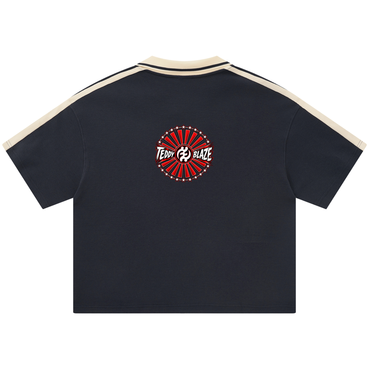 Discover the Teddy Blaze Brand Rising Contrast Polo, a heavyweight boxy polo featuring Teddy Blaze Samurai, Gye Nyame artwork and contrast trim.