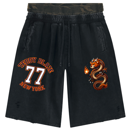 Dragon77 Vintage Wash Distressed Wide Leg Shorts | AFRO ANIME