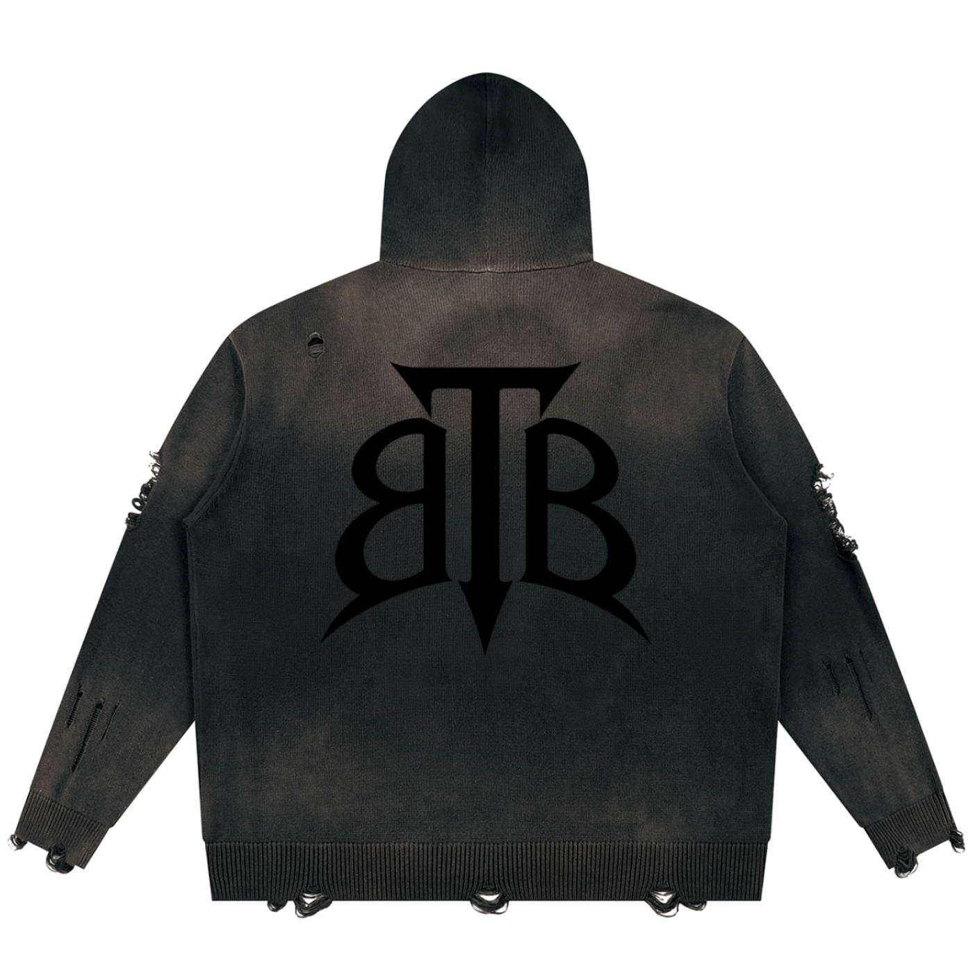 Shop the Signature Cachet Heavyweight Distressed Cotton Zip Up Hoodie by Teddy Blaze. 760 GSM destroyed washed black cotton zip hoodie featuring the Cachet emblem from The Mature Mocha Collection.