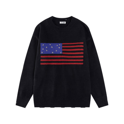 Studded Star Detail Flag Jacquard Knit Pullover Sweater