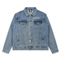 A unisex washed denim jacket with a subtle Signature chest hit, heavyweight cotton-blend denim, and timeless BK Collection streetwear style.