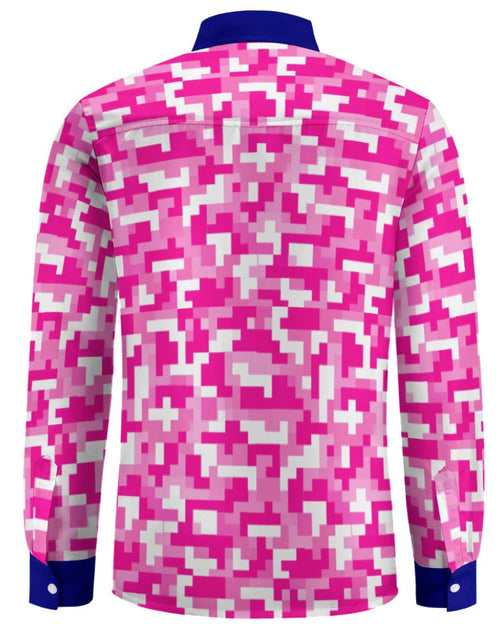 Shop the Iron + Ivy Digital Camo Peach Velvet Shirt by Teddy Blaze. Breast Cancer Awareness edition long sleeve button-down in soft peach velvet featuring magenta digital pixel camo and royal blue trim.
