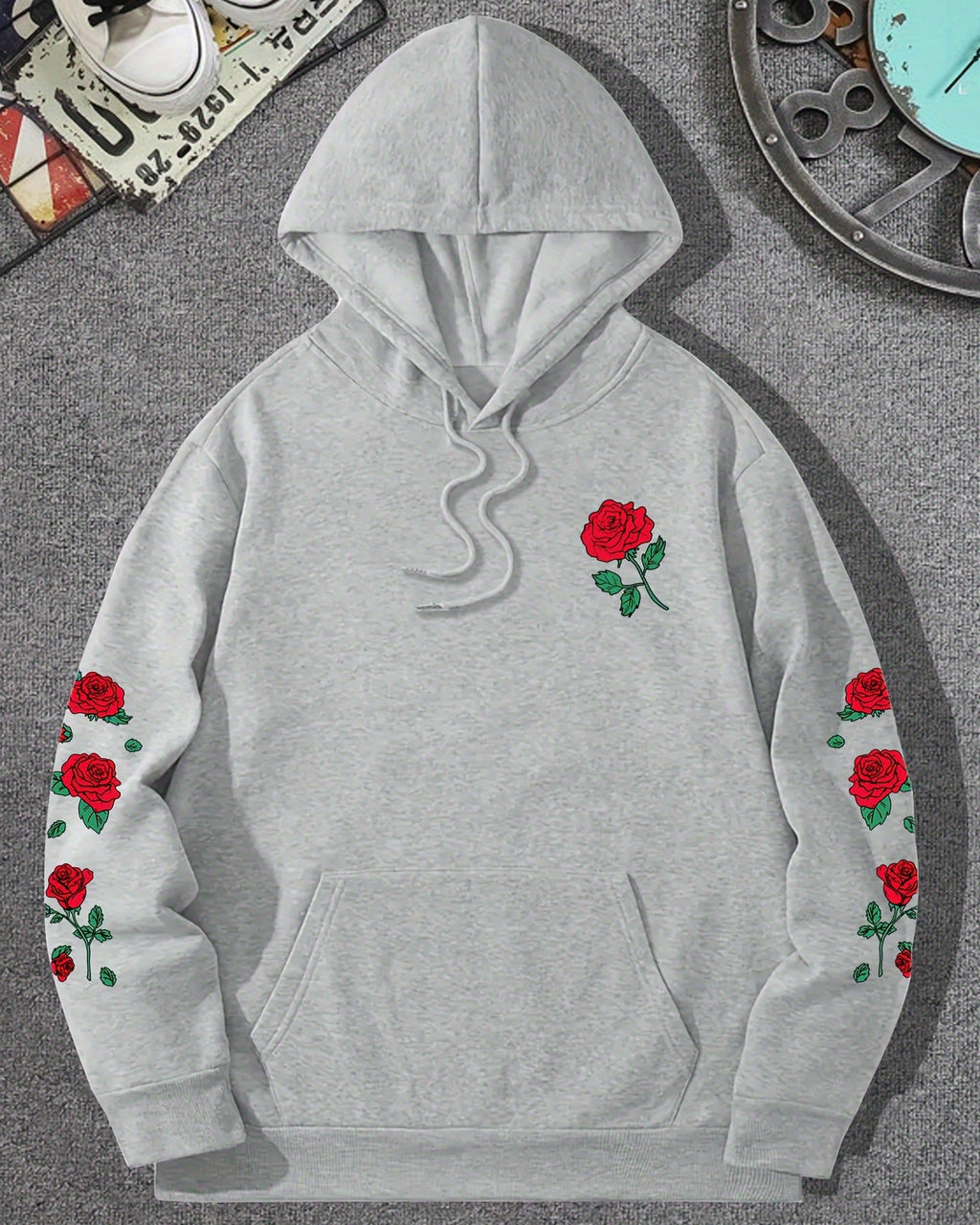 Shop the Rose Print Sleeve Pullover Hoodie by Teddy Blaze. Soft fleece pullover featuring red rose sleeve graphics from THE IVY MAN collection.