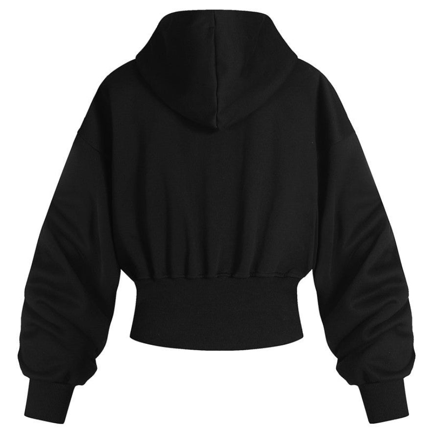 Shop the Iron + Ivy Spray-Faded Pearl-Embellished Cropped Hoodie by Teddy Blaze. Oversized cropped fleece hoodie featuring hand-applied pearl beading and spray-fade treatment.