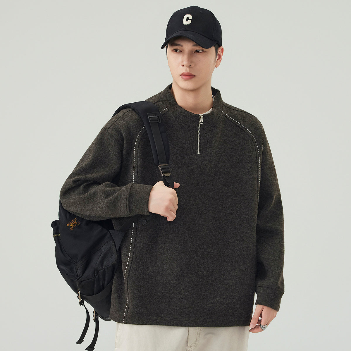 Savant Contrast Stitch Quarter-Zip Pullover