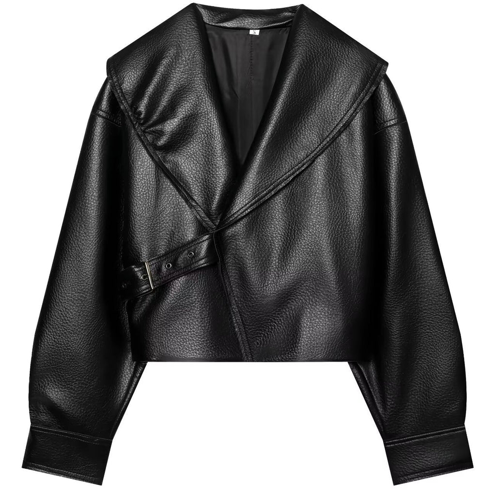 Sovereign Cropped Faux Leather Wrap Jacket