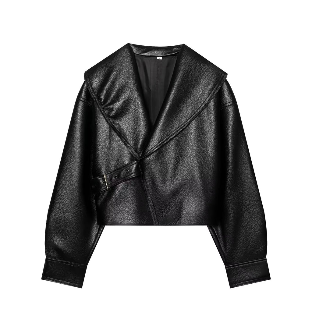 Sovereign Cropped Faux Leather Wrap Jacket
