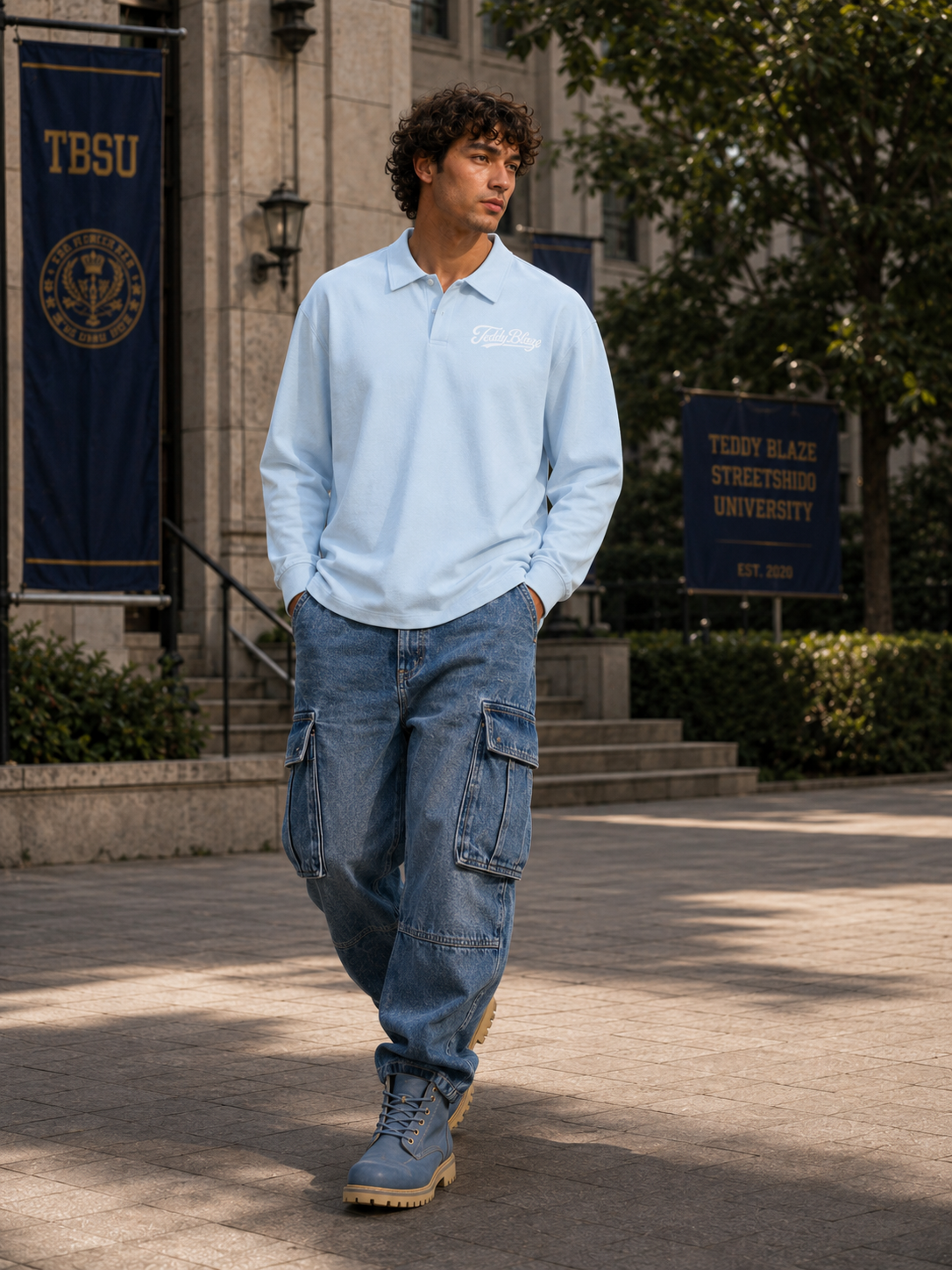 Signature CyBearg Long Sleeve Cotton Polo | AFRODEMIA