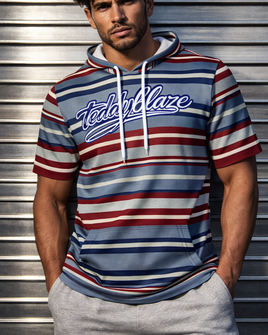 Striped Short Sleeve Pullover Hoodie.STR6