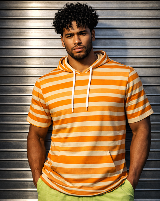 Striped Short Sleeve Pullover Hoodie.STR7