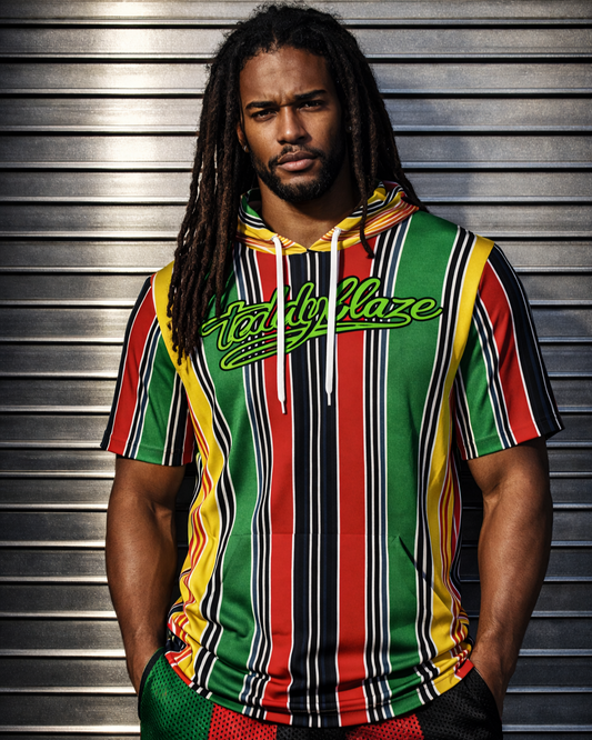 Striped Short Sleeve Pullover Hoodie.STR8