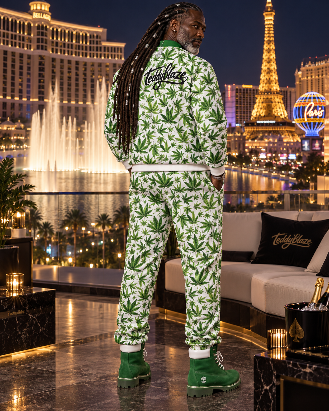 Shop the Ivory Kush Tracksuit by Teddy Blaze. Recycled poly-spandex white & green botanical two-piece track set from HEAT BY TEDDY BLAZE.