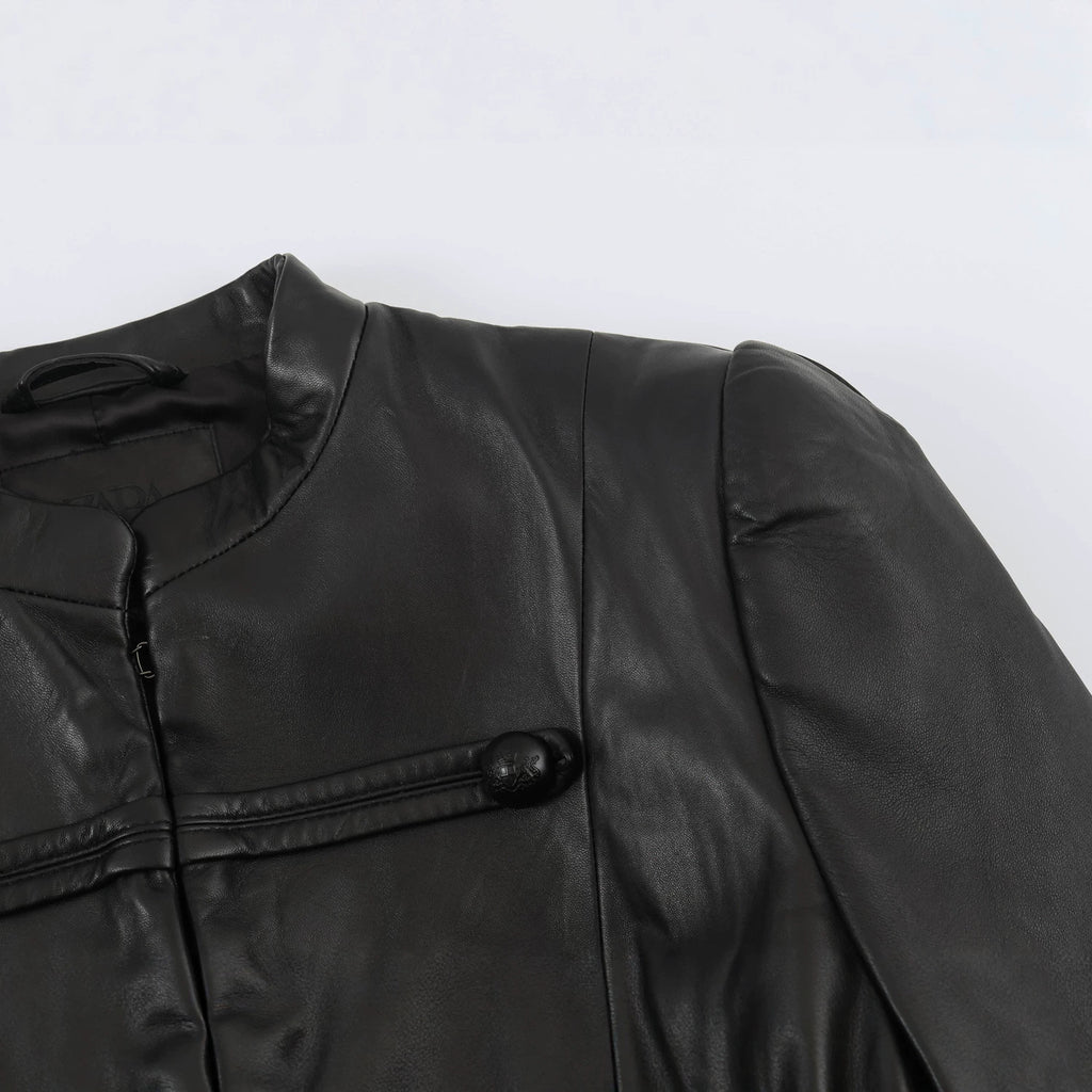 Military Frosted Faux Leather Officer Jacket