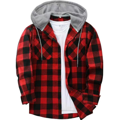 Shop the Iron + Ivy Buffalo Plaid Hooded Flannel Shirt by Teddy Blaze. Heavyweight cotton buffalo check button-down featuring an integrated contrast grey fleece hood and dual flap chest pockets.