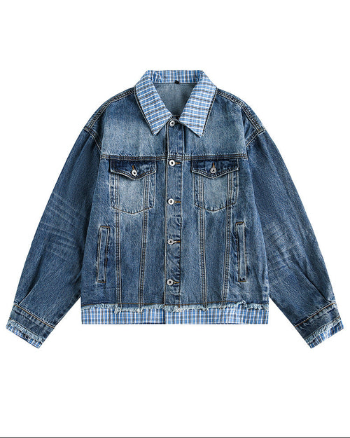 Discover the Teddy Blaze cotton jacket featuring a contrasting plaid collar, hem detailing, and cuffs. Available in white and blue colorways, this statement outerwear piece brings layered depth and relaxed style to autumn dressing.