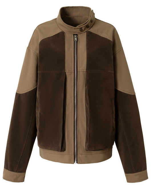 Color Block Stand Collar Jacket