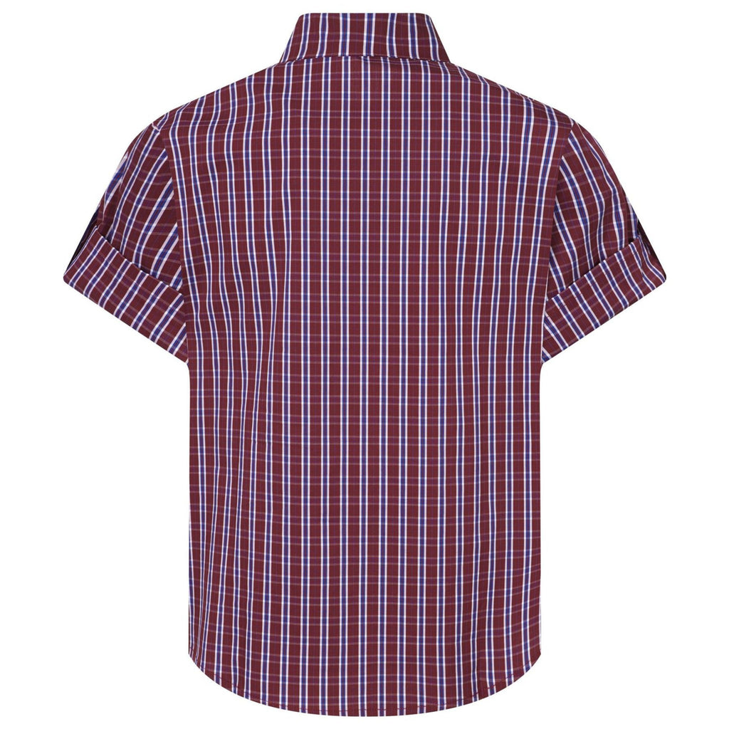 Shop the Iron + Ivy Cuffed Workwear Grid Plaid Short Sleeve Shirt by Teddy Blaze. Japanese workwear-inspired cotton-blend plaid shirt featuring rolled cuffed sleeves and a bias-cut pocket.