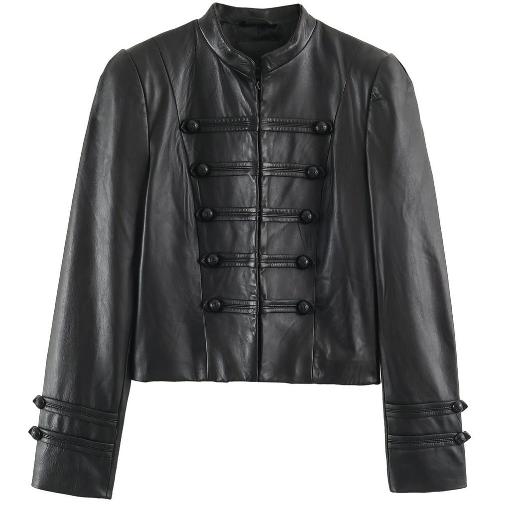 Military Frosted Faux Leather Officer Jacket
