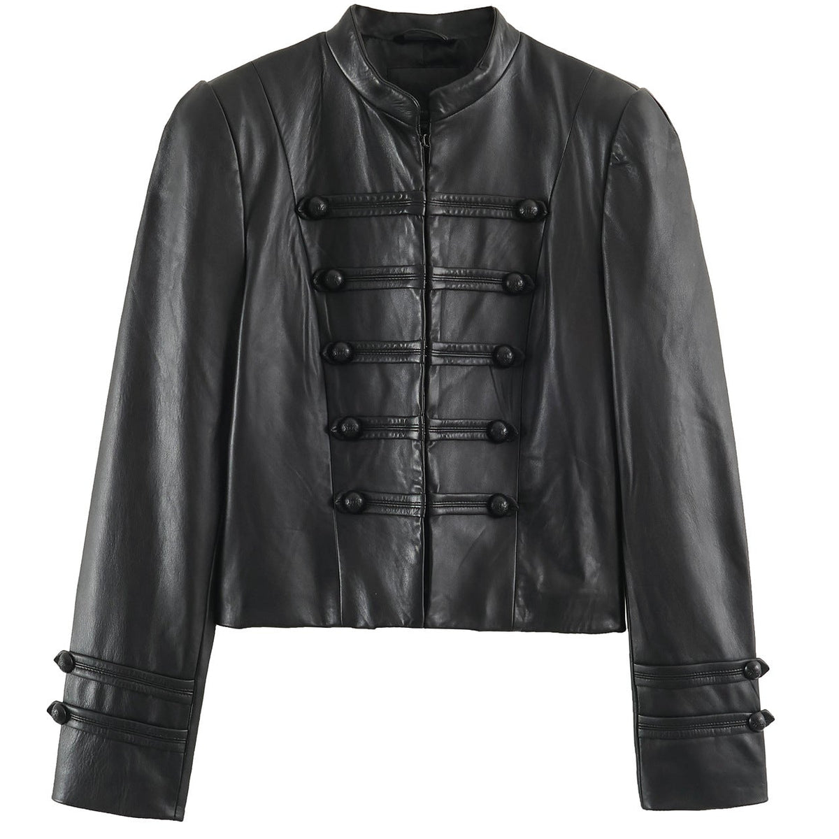 Military Frosted Faux Leather Officer Jacket