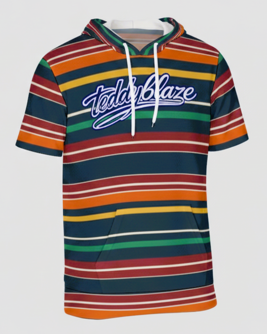 Striped Short Sleeve Pullover Hoodie.STR5