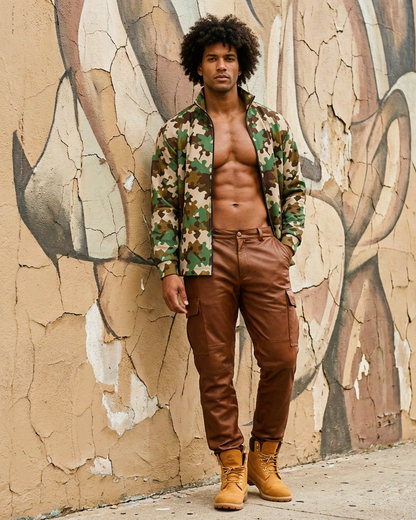 Camo Jigsaw Print Stand Collar Jacket (CAMO1)