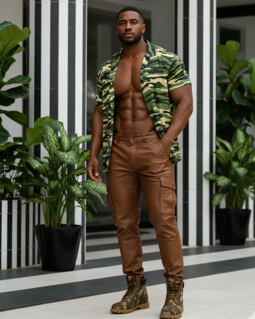 Camo Print Short Sleeve Button Down Shirt (CAMO12)