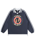Shop the Iron + Ivy Mocha Americano Contrast Trim Long Cotton Polo by Teddy Blaze. Heavyweight 380 GSM cotton polo featuring a circular starburst graphic emblem and cinch drawstring hem.