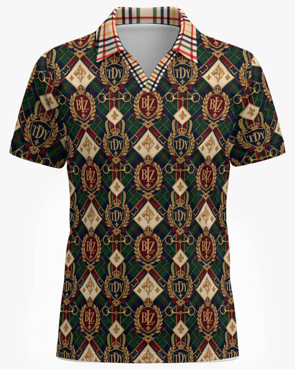 Shop the Iron + Ivy TDY BLZ Tartan Mesh Open Polo by Teddy Blaze. Lightweight 200 GSM breathable mesh polo featuring an ornate tartan diamond crest print and open V-notch collar.